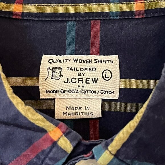 J. Crew Factory men's holiday buttondown shirt navy plaid large cotton - Picture 4 of 9